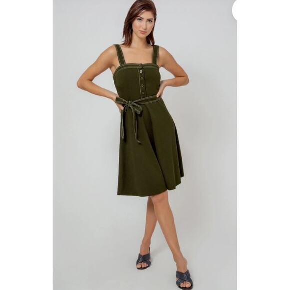 Leota Dresses & Skirts - Green Midi Jumper Dress Large Square‎ Neck Minimalist Brunch Weekend Academia